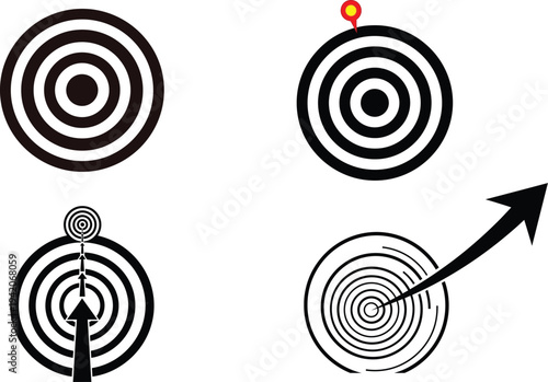 Archery targets with arrows and trajectory illustration
