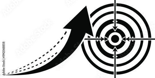 A black and white image of an arrow hitting a target with precision and accuracy in a minimalist style
