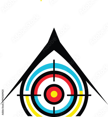 Archery target logo with arrowhead design and multicolored bullseye
