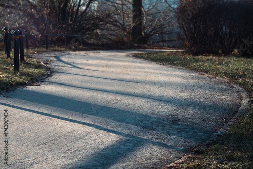 Curved pathway winds through park