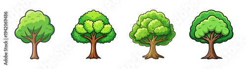 Cartoon trees vector illustration set of different tree types for nature designs and landscapes