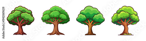 Drawing of cartoon trees vector illustration for nature and landscape design elements asset set