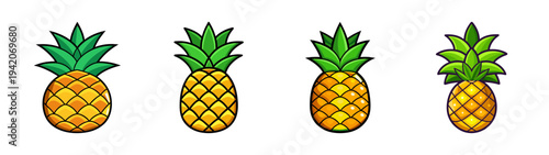 Four tropical pineapple fruit vector illustration design for summer and healthy food concept 90
