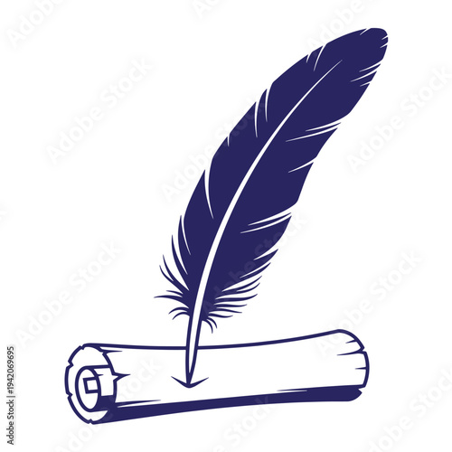 Vintage quill pen and parchment scroll  ancient writing instrument  historical art