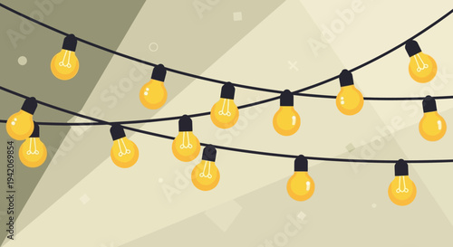 String of illuminated light bulbs against an abstract background of muted tones for decoration and design