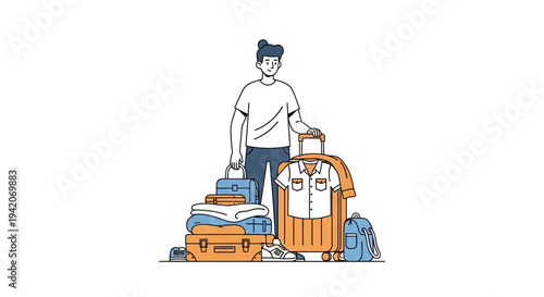 Person standing with luggage illustration travel concept