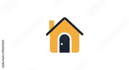 Simple yellow house icon with black roof and door.
