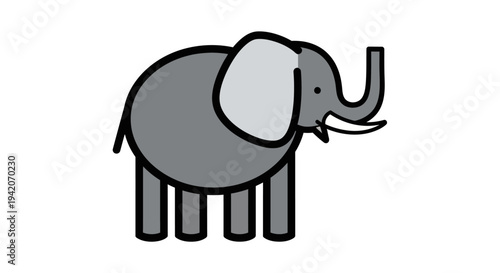 Simple gray elephant illustration with trunk and tusks.
