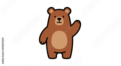 A cartoon bear character standing and waving with a friendly expression.