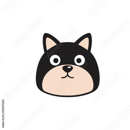 Adorable cartoon black dog face with big eyes.