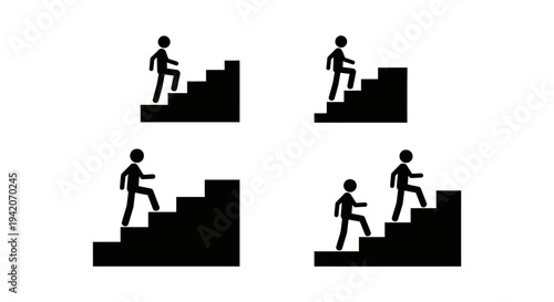 Success Ladder Pack – Man Walking Up Stairs Silhouette Icon Set