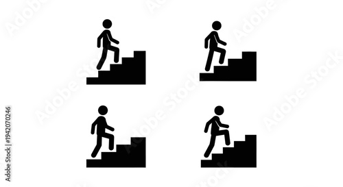 Success Ladder Pack – Man Walking Up Stairs Silhouette Icon Set