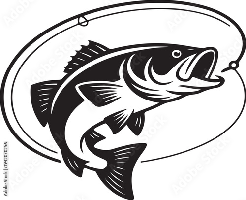 Freshwater bass fish fishing hook vector silhouette artwork