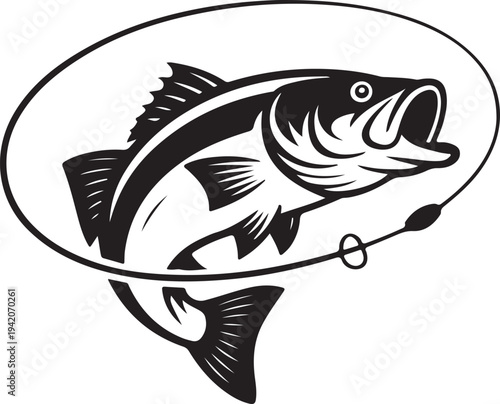 Sport fishing bass fish catch vector design isolated on white
