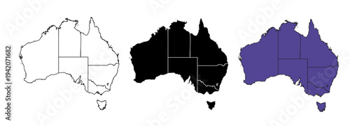 A set of vector maps of Australia with prefecture boundaries in three styles