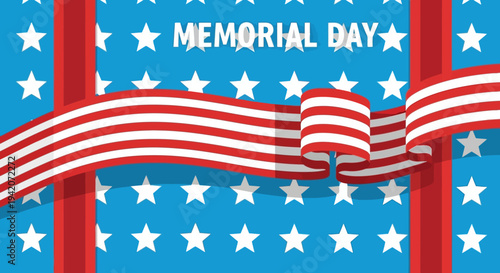 American patriotic background design with stylized waving ribbon and star pattern