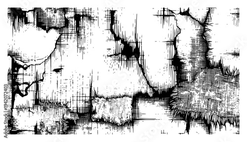 Engraving style grunge background with heavy crosshatching and distressed weathered textures