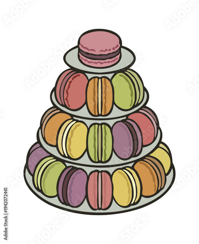 Colorful macaron tower. Vector isolated illustration