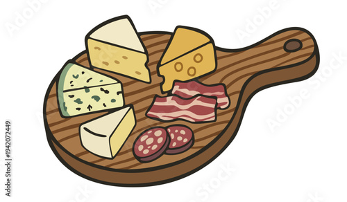 Cheese and charcuterie board. Vector isolated illustration