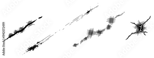 Collection of hand drawn distressed crack and scratch marks with crosshatch texture