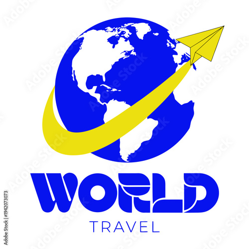 World Travel logo: stylized globe with a yellow paper airplane soaring around it, symbolizing global journeys