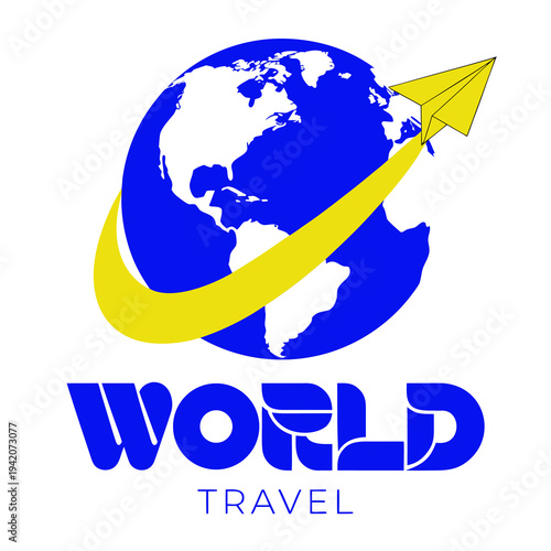 World Travel logo: stylized globe with a yellow paper airplane soaring around it, symbolizing global journeys