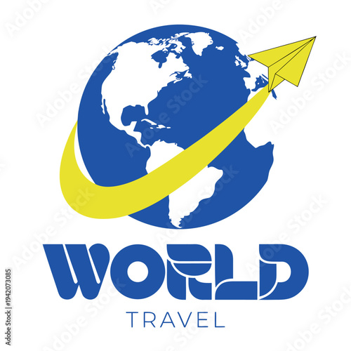 World Travel logo: stylized globe with a yellow paper airplane soaring around it, symbolizing global journeys