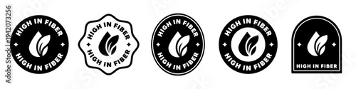 High in fiber - vector stickers for food isolated on white.