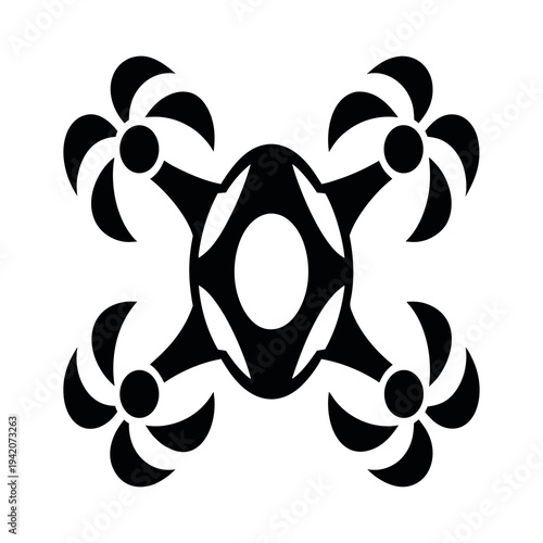 Stylized Quadcopter Drone Icon with Four Propellers on White Background, Vector Graphic