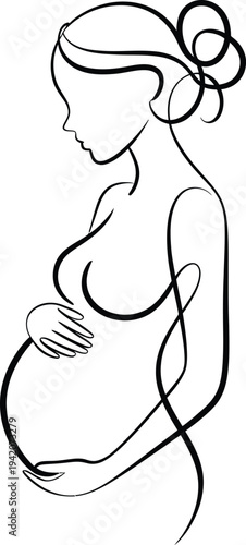 A simple line drawing of a pregnant woman in profile view from the side