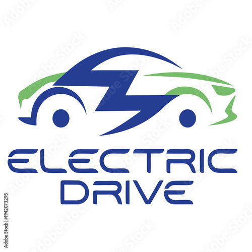 Electric car logo with lightning bolt symbol and text 'ELECTRIC DRIVE', representing eco-friendly transportation and modern technology