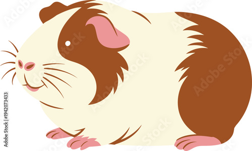 Cute brown and white guinea pig cartoon character with pink ears and paws