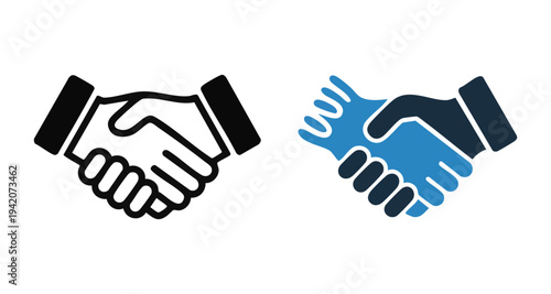 Professional handshake icon set including classic and modern duotone agreement symbols for business