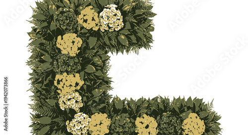 Vector letter L made of green leaves and yellow flowers