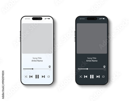 Realistic smartphone mockup. Device front view. 3D mobile phone with shadow. Realistic, high quality smart phone music streaming mockup for ui ux. Mobile phone. vector illustration