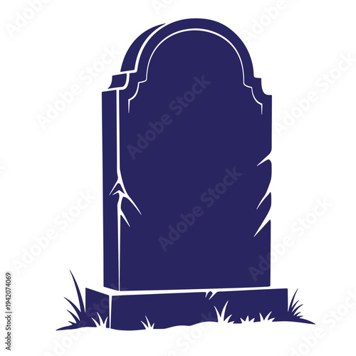 blue tombstone icon with cracks and grass  grave marker symbol