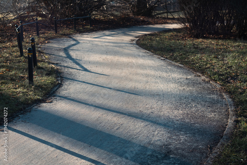 Curved pathway winds through park