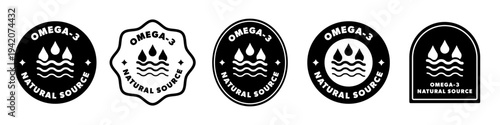 Omega-3 stickers for product. Labels for container or package.