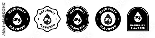 Naturally Flavored stickers with icon for container or bottle. Vector elements.