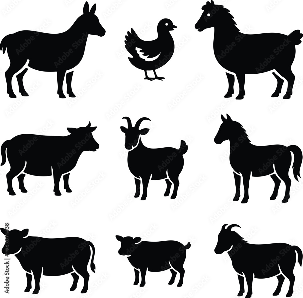 Obraz premium Farm animal icons vector collection