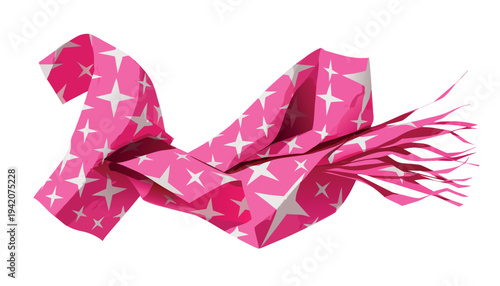 a-crumpled-pink-paper-strip-with-white-stars--isol.eps