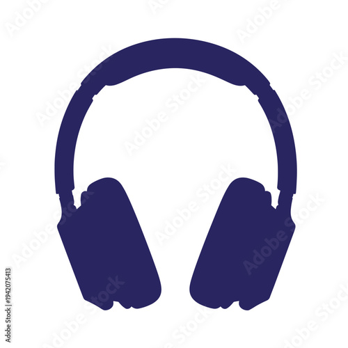 Dark blue headphones on white background  music listening symbol