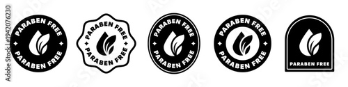 Paraben Free signs with drop and leaf icon. Vector isolated on white.