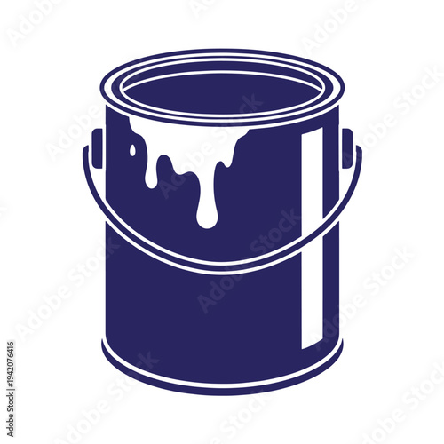 Dark blue paint bucket with drips on white background  simple illustration