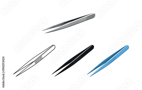 Tweezers Lineup. Precision outcome represented by a pair of slim tweezers with tapered tips aligned straight and closed, clearly