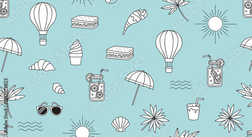 Summer seamless pattern with beach icons vector