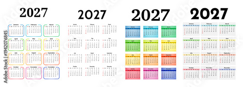 Set of calendars for 2027 isolated on a white background