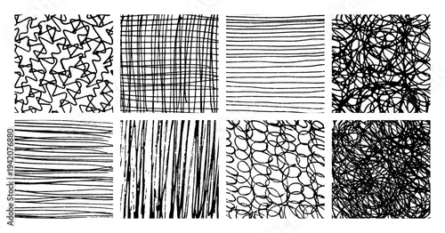 Set of monochrome hand-drawn crosshatch textures