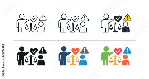 Values education icon depicting a teacher guiding a student with abstract symbols of morality, ethics, and responsible behavior
