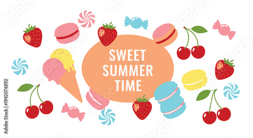 Set of colorful summer sweets and desserts vector